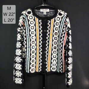 Vintage Kitty Hawk Vivian Wang Cardigan M 80s 90s Embellished Mirrors Studs Art